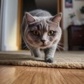 Portrait of a curious domestic feline looking directly at the camera. AI-generated.