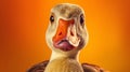 Portrait of a curious goose, closeup, AI