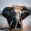 A portrait of a curious and playful baby elephant splashing in water3