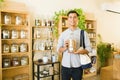 Portrait of a customer looking to buy herbal tea Royalty Free Stock Photo