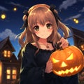 portrait of cute anime in halloween style generative ai