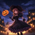 portrait of cute anime in halloween style generative ai