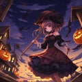 portrait of cute anime in halloween style generative ai