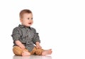 Portrait of a cute baby with beautiful blue eyes on a white background