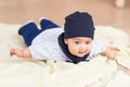 Portrait of a cute baby boy smiling. Adorable four month old child. Royalty Free Stock Photo