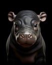 portrait of a cute baby hippopotamus calf with piercing eyes