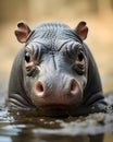 portrait of a cute baby hippopotamus calf with piercing eyes