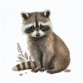 Portrait of a cute baby raccoon, watercolor illustration