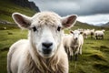 Portrait of a cute baby sheep on the scottish islands of skye and the hebrides, faces that are tame and friendly, and long wool to