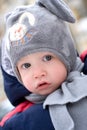 Portrait of a cute baby wearing a winter hat Royalty Free Stock Photo