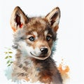 Portrait of a cute baby wolf, watercolor illustration