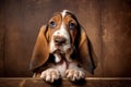 Portrait of cute basset hound on brown background, created using generative ai technology