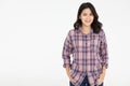 Portrait of a cute beautiful Asain woman with self-confident pose on white background