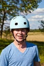 Portrait of cute boy with helmet Royalty Free Stock Photo