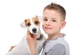 Portrait of a cute boy with his dog Royalty Free Stock Photo