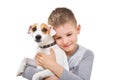 Portrait of a cute boy with his dog Parson Russell Terrier