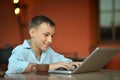 Portrait of cute boy using laptop computer Royalty Free Stock Photo