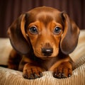 Portrait of cute brown dachshund puppy lying on cusion, created using generative ai technology Royalty Free Stock Photo