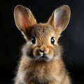 Portrait of a cute brown rabbit on a black background, close-up Royalty Free Stock Photo