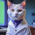 Portrait of a cute cat in a stethoscope in medical clothes, a cat doctor in a veterinary clinic. cat veterinarian