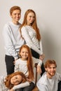 Portrait of brothers and sisters with red hair isolated over white background