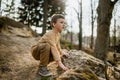 Portrait of cute curious little boy in nautre, autumn concept. Royalty Free Stock Photo