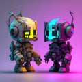 A portrait of cute cyberpunk robots.