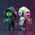 A portrait of cute cyberpunk robots.