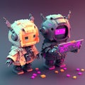 A portrait of cute cyberpunk robots.