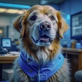 Portrait of a cute dog in medical clothes, a dog doctor in a veterinary clinic. canine veterinarian