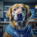 Portrait of a cute dog in medical clothes, a dog doctor in a veterinary clinic. canine veterinarian