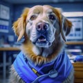 Portrait of a cute dog in medical clothes, a dog doctor in a veterinary clinic. canine veterinarian