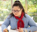 Portrait of cute down syndrome girl