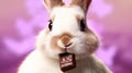 Portrait of a cute Easter bunny eating chocolate