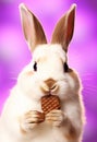 Portrait of a cute Easter bunny eating chocolate