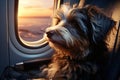 portrait of a cute fluffy dog looking out the airplane window Royalty Free Stock Photo