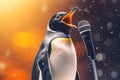 Cute fluffy penguin singing Generative AI