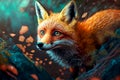 Portrait of a cute fox in the forest. An imaginary illustration of an animal from the forest.