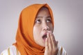 Cute Asian Muslim Lady Check Her Own Breath Smell