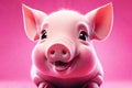 portrait of cute funny smiling little pig close-up on a pink background Royalty Free Stock Photo