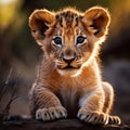 Portrait of a cute and funny wild lion cub looking at the camera Royalty Free Stock Photo