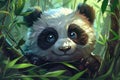 Portrait of cute Giant Panda bear in bamboo forest Royalty Free Stock Photo