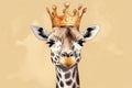 Portrait of a cute giraffe with a crown, illustration. Generative AI Royalty Free Stock Photo