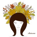 Portrait of a cute girl with a crown of autumn leaves Royalty Free Stock Photo