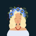 Portrait of a cute girl in a decorative floral wreath on her head Royalty Free Stock Photo