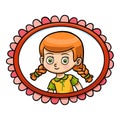 Portrait of a cute girl in a photo frame, cartoon character