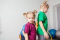 Portrait of cute girl during sport activities at daycare Royalty Free Stock Photo