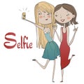 Portrait of cute girls making selfie