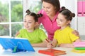 Girls with mother on lesson of art Royalty Free Stock Photo