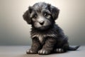 Portrait of cute grey puppy with dark eyes sitting, created using generative ai technology